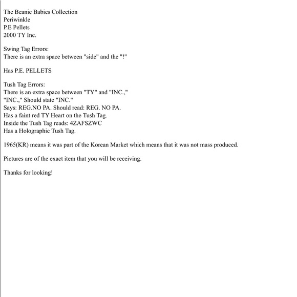 Beanie Baby Periwinkle - Picture 10 of 10